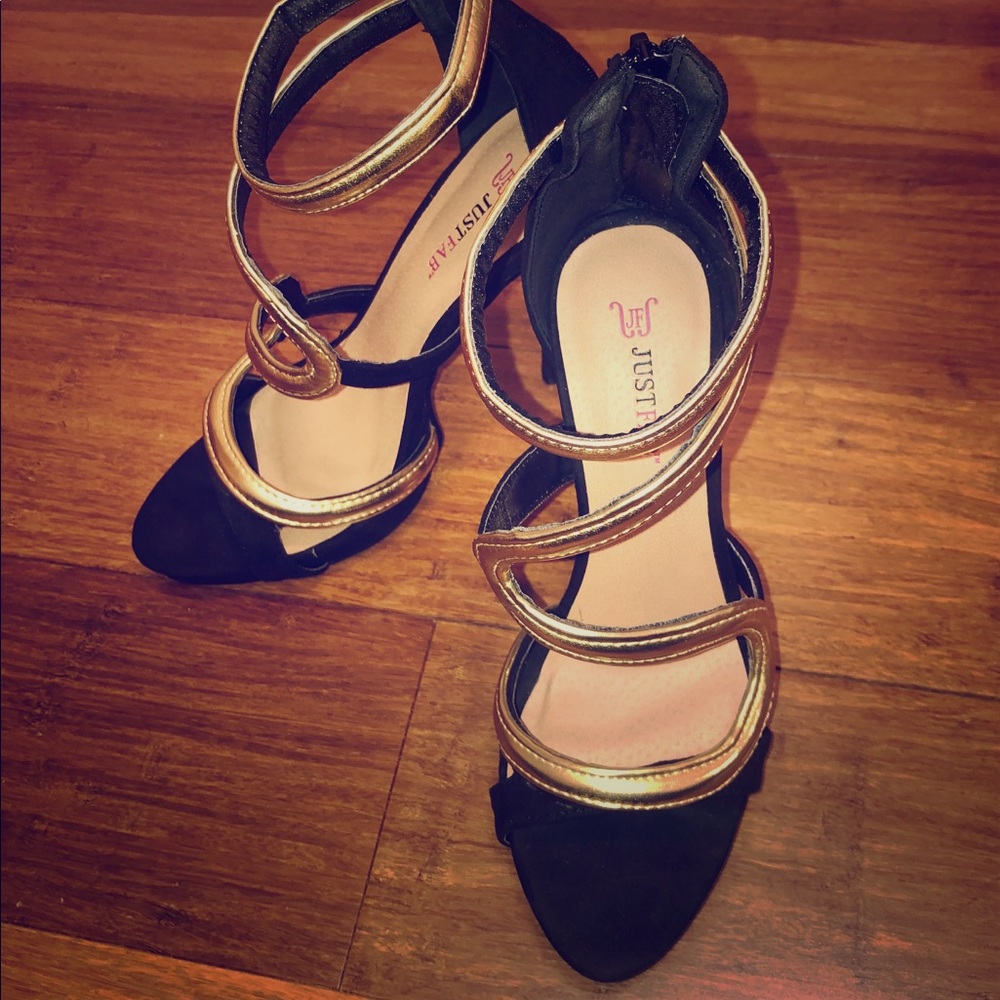Black and gold heels